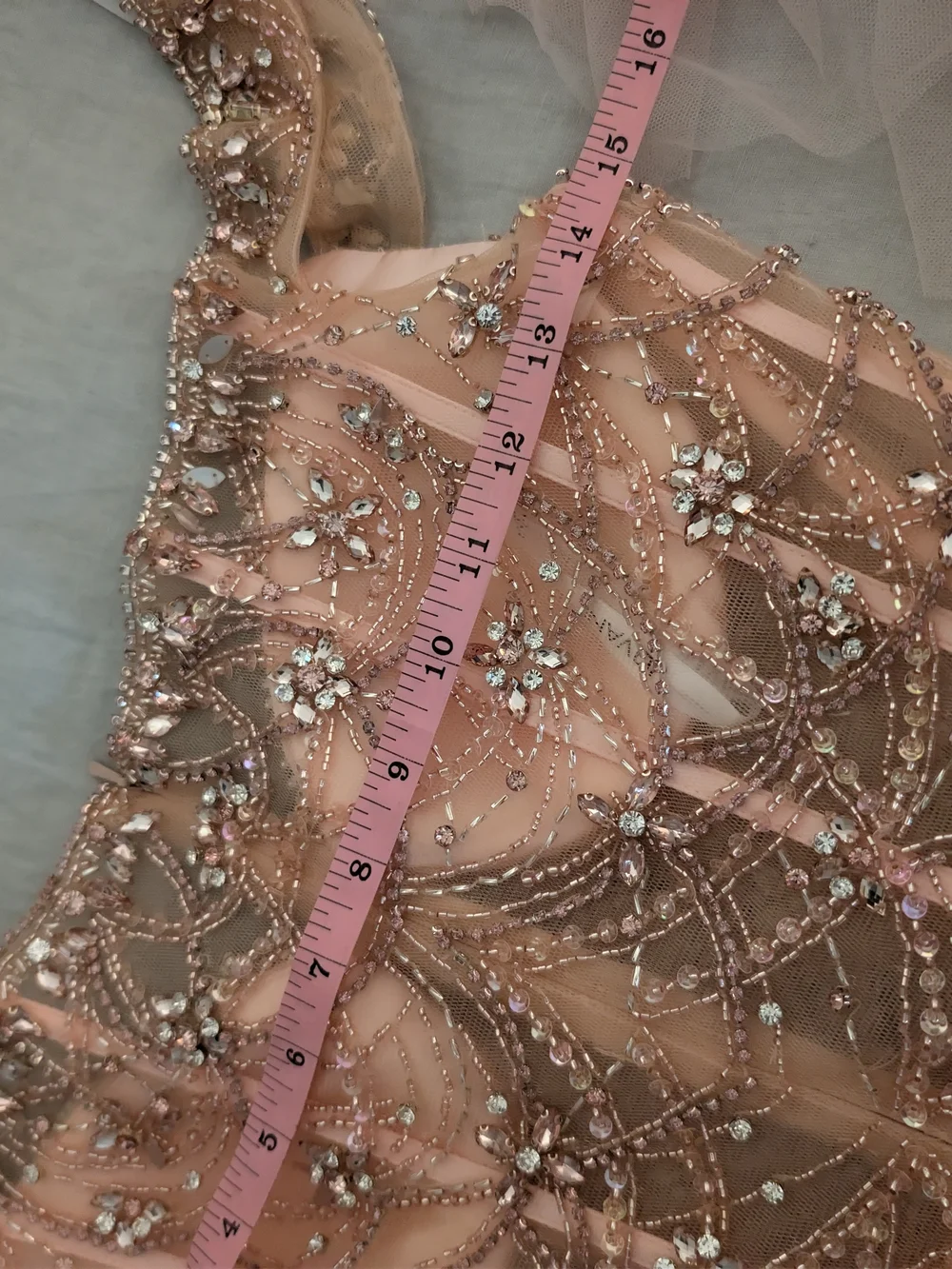 Jovani Blush Pink/ Peach Beaded Corset Tulle Ruffled Ball Gown Prom Dress 0